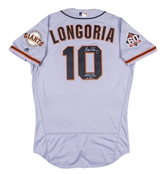 2018 Evan Longoria Game Used & Signed San Francisco Giants Road Jersey (MLB Authenticated & Beckett)